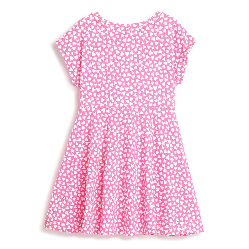 Girls White and Pink Printed Short Sleeve Dress image number 1